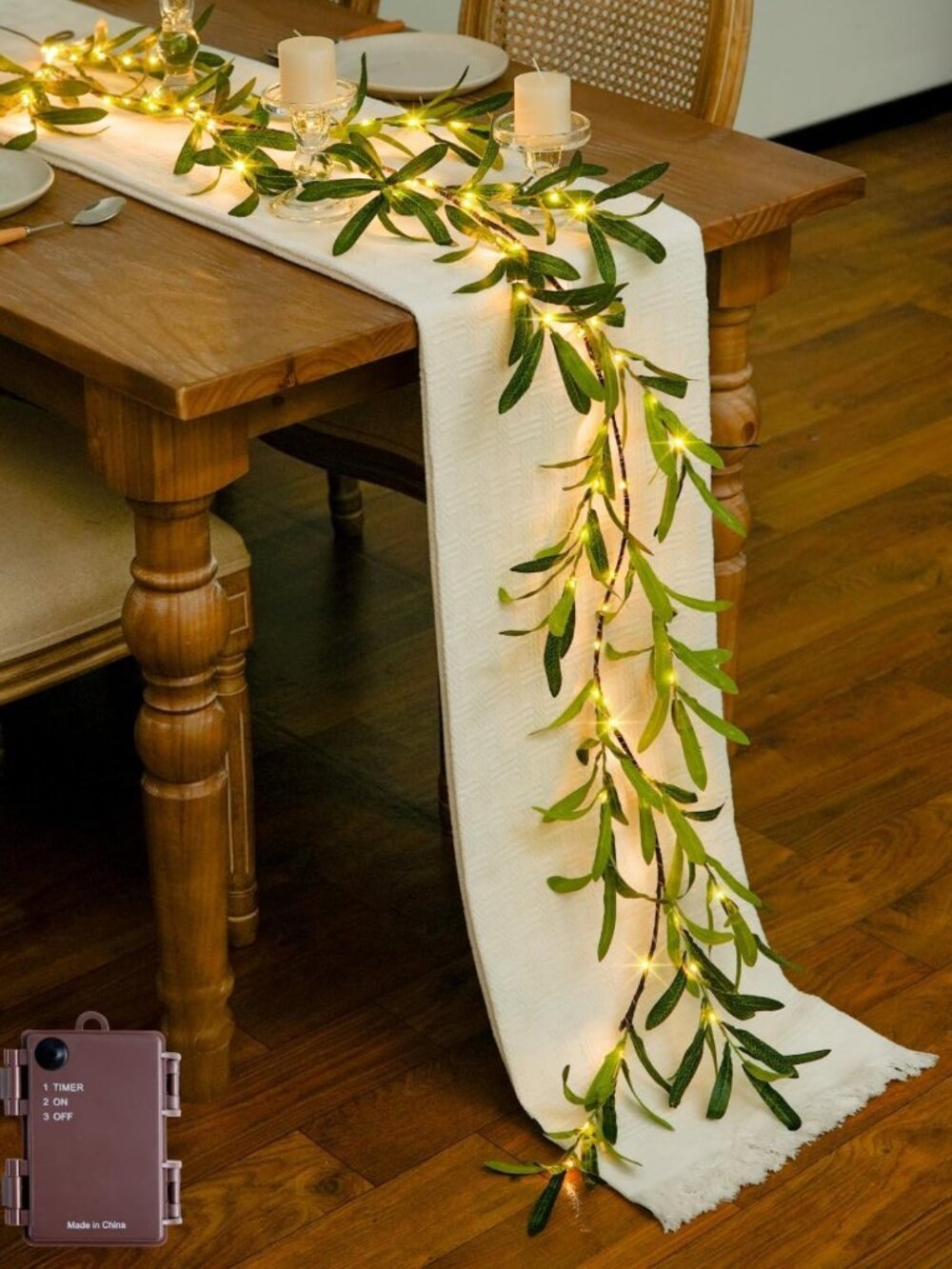 100 LED 6 Ft Artificial Olive Garland - Lighted Decor for Fireplace & Home